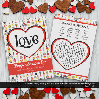 Valentijnsdag Family Kinder afdrukbare woord zoeke Feestdagenkaart