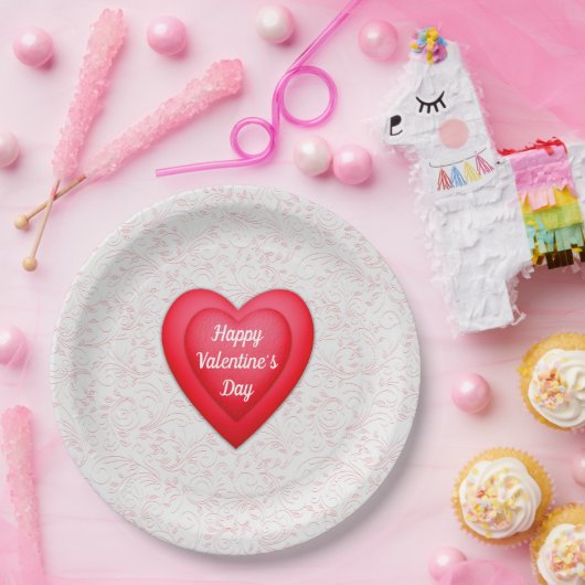 Valentijnsdag Fancy rode harten gepersonaliseerd Papieren Bordje (Feest)