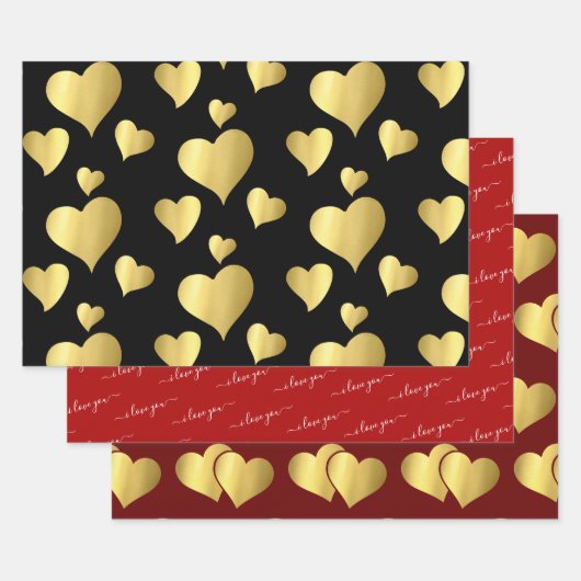Valentijnsdag FAUX GOLD FOIL IK HOU VAN JE HARTEN Inpakpapier Vel (Set)