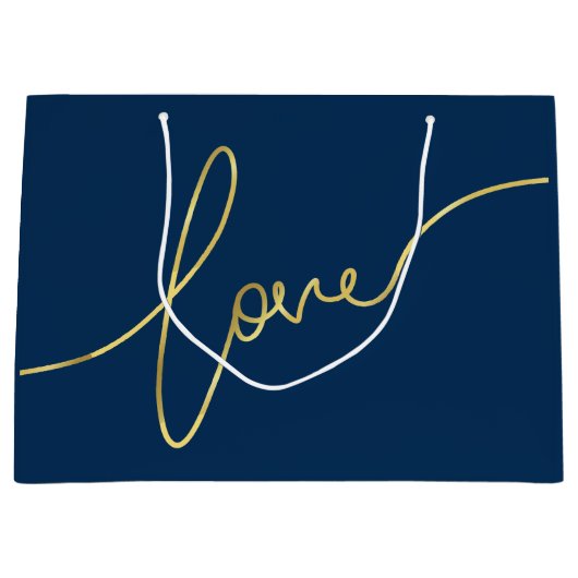 Valentijnsdag FAUX GOLD FOIL LOVE SCRIPT - BLUE Groot Cadeauzakje (Voorkant)