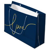 Valentijnsdag FAUX GOLD FOIL LOVE SCRIPT - BLUE Groot Cadeauzakje (Voorkant Gekanteld)