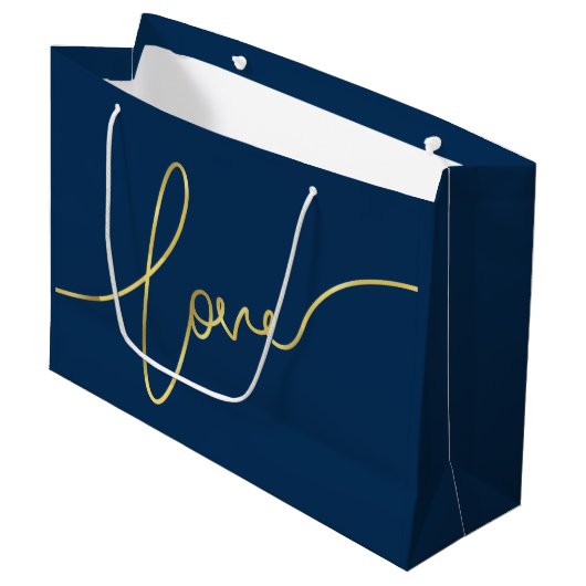 Valentijnsdag FAUX GOLD FOIL LOVE SCRIPT - BLUE Groot Cadeauzakje (Voorkant Gekanteld)