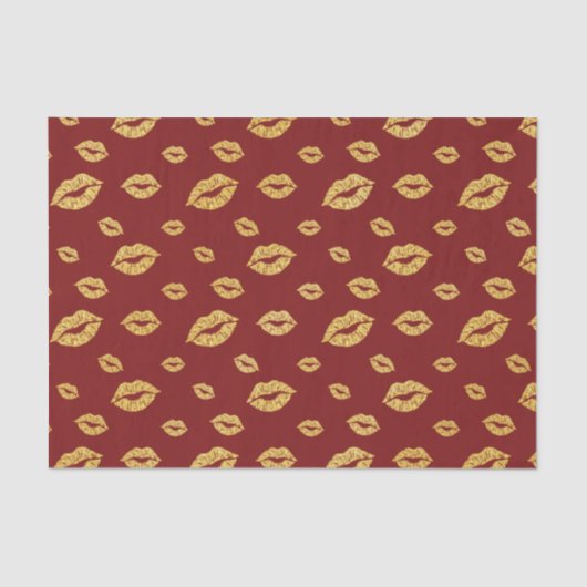 Valentijnsdag Faux Gold Glitter Lipstick Kiss Tissuepapier (Voorkant)