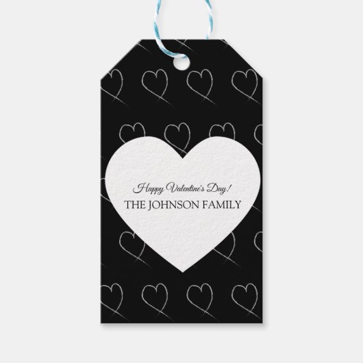 Valentijnsdag Feest Hand Getekende Harten Wit Grij Cadeaulabel (Voorkant)