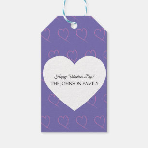 Valentijnsdag Feest Handgetekende Harten Paars Cadeaulabel