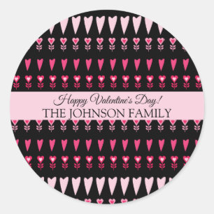 Valentijnsdag Feest Hartjes Bloemen Patroon Ronde Sticker