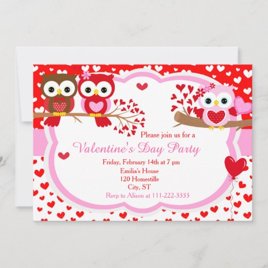 Valentijnsdag Feest Mooie Valentijn Uilen Kaart (Voorkant)