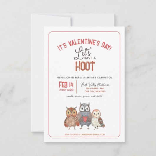 Valentijnsdag Feest Uil Thema Uitnodiging (Voorkant)