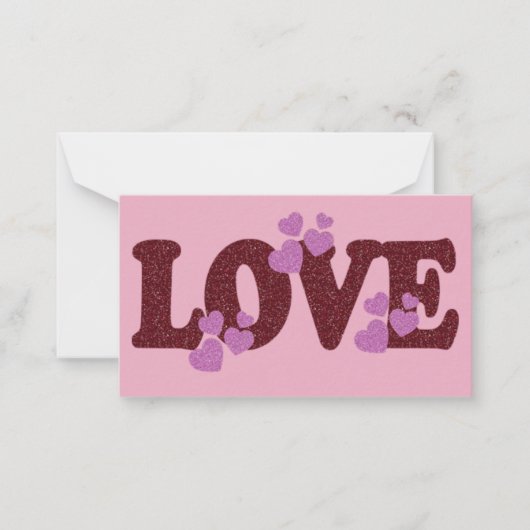 Valentijnsdag flat card 3,5X5 LOVE & Roze harten Notitiekaartje (Voorkant)