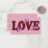 Valentijnsdag flat card 3,5X5 LOVE & Roze harten Notitiekaartje (Voorkant / Achterkant in situ)