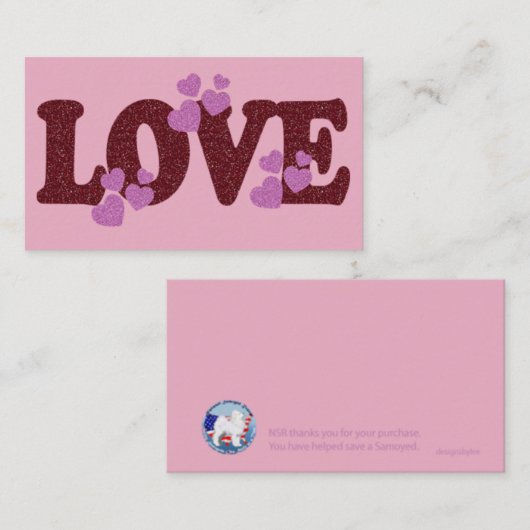 Valentijnsdag flat card 3,5X5 LOVE & Roze harten Notitiekaartje (Voorkant / Achterkant)