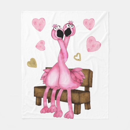 Valentijnsdag Fleece Throw Blanket Flamingos Deken (Voorkant)