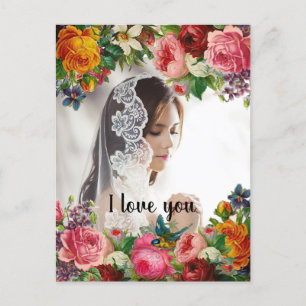 Valentijnsdag Floral I Love You Photo Wedding Feestdagenkaart