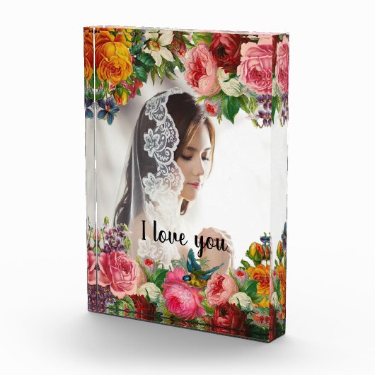 Valentijnsdag Floral I Love You Photo Wedding Fotoblokken (Rechts)