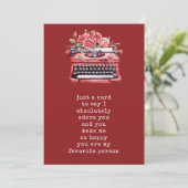 Valentijnsdag Floral Typewriter gepersonaliseerd Feestdagenkaart (Staand voorkant)