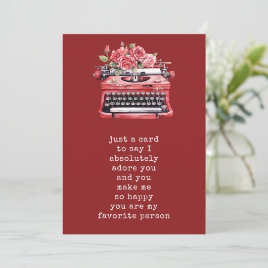 Valentijnsdag Floral Typewriter gepersonaliseerd Feestdagenkaart (Staand voorkant)