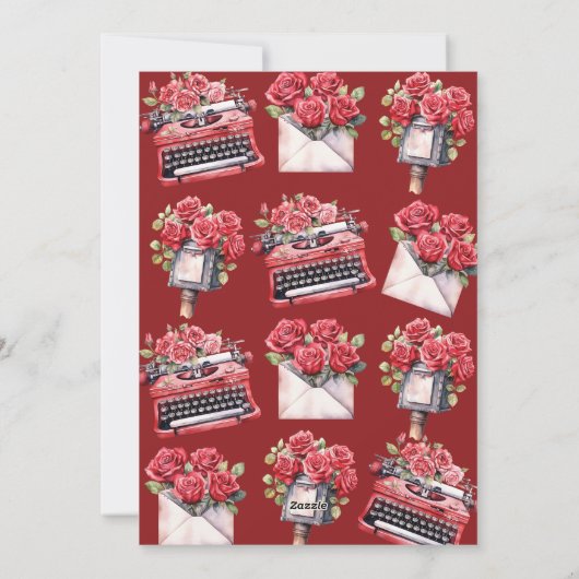 Valentijnsdag Floral Typewriter gepersonaliseerd Feestdagenkaart (Achterkant)