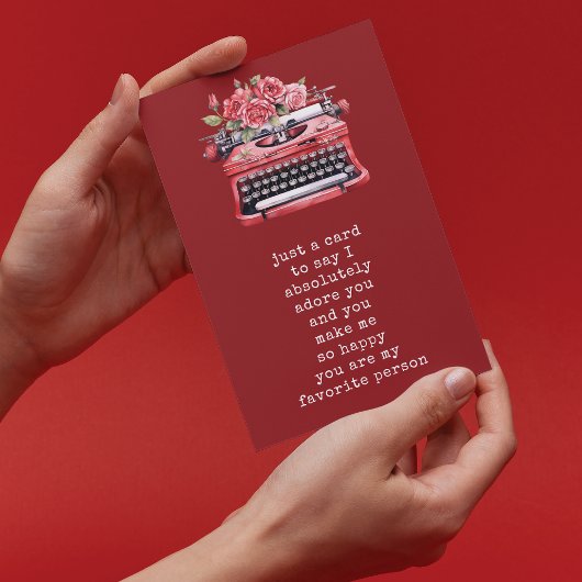 Valentijnsdag Floral Typewriter gepersonaliseerd Feestdagenkaart