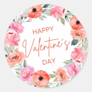 Valentijnsdag Floral Wreath Ronde Sticker