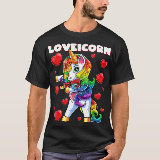 Valentijnsdag Flossing Unicorn Love Heart Gift T-shirt (Voorkant)