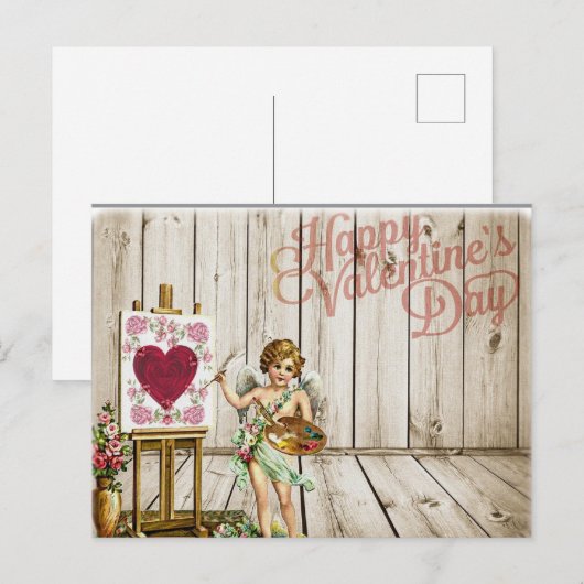 Valentijnsdag  Flowers Cherub Feestdagenkaart (Voorkant / Achterkant)