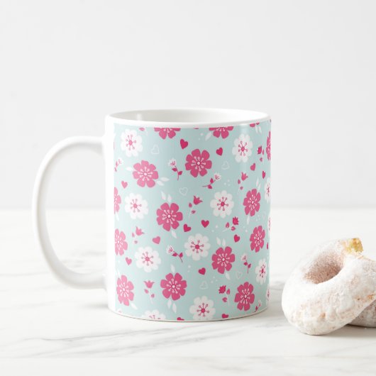Valentijnsdag Flowers Harten roze Koffiemok (Met donut)