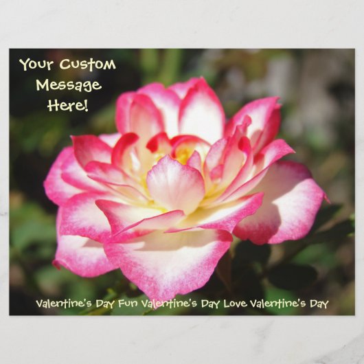 Valentijnsdag Flyer op maat Roze Witte Roos (Voorkant)