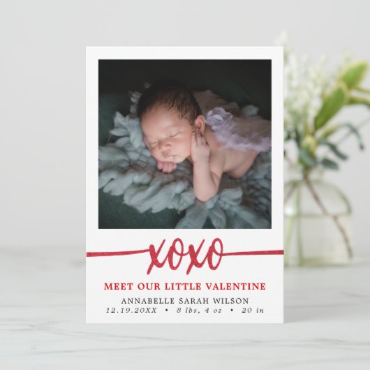 Valentijnsdag Foto Birth Aankondiging (Staand voorkant)