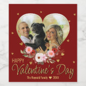 Valentijnsdag Foto Heart Gold Glitter Heart Red Wijn Etiket (Enkel label)