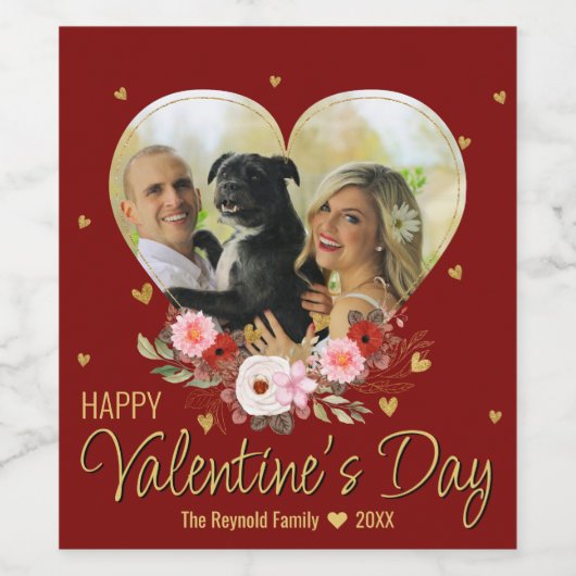 Valentijnsdag Foto Heart Gold Glitter Heart Red Wijn Etiket (Enkel label)