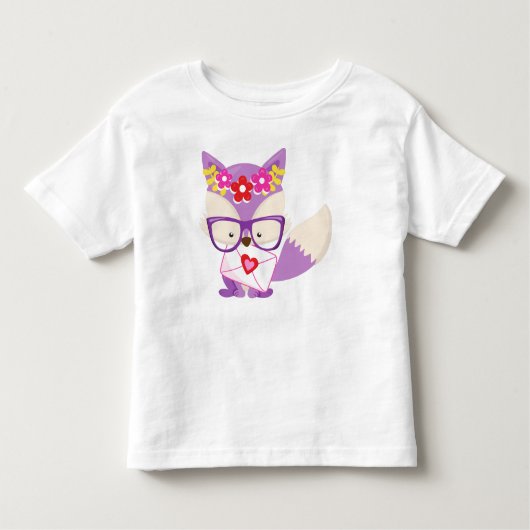 Valentijnsdag Fox, Paarse vos, bril, hart Kinder Shirts (Voorkant)