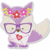 Valentijnsdag Fox, Paarse vos, bril, hart Sticker (Voorkant)