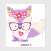 Valentijnsdag Fox, Paarse vos, bril, hart Sticker (Vel)