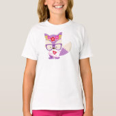 Valentijnsdag Fox, Paarse vos, bril, hart T-shirt (Voorkant)