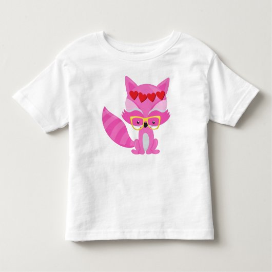 Valentijnsdag Fox, roze vos, bril, hart Kinder Shirts (Voorkant)
