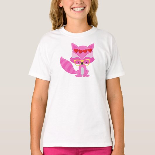 Valentijnsdag Fox, roze vos, bril, hart T-shirt (Voorkant)