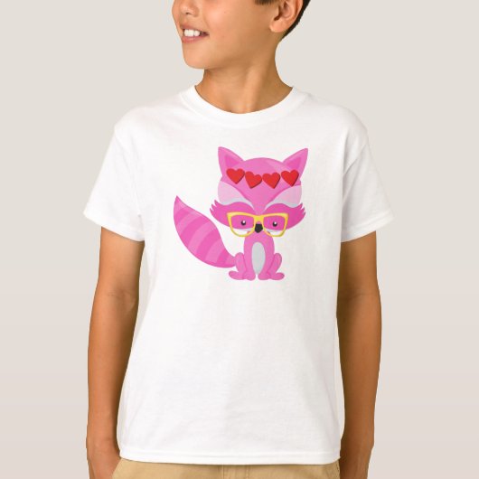 Valentijnsdag Fox, roze vos, bril, hart T-shirt (Voorkant)