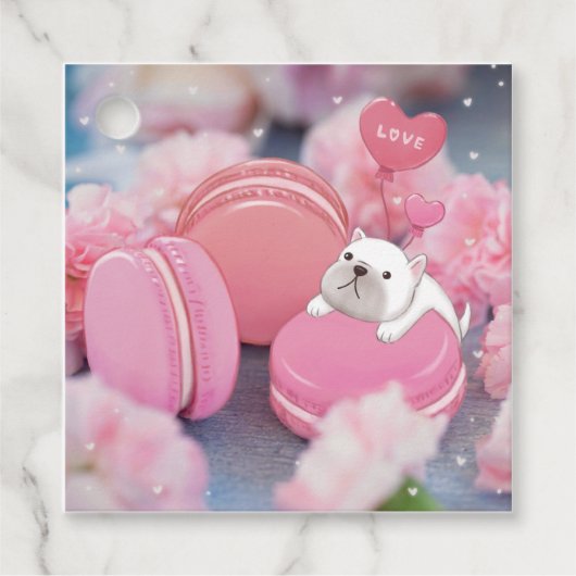 Valentijnsdag: Franse Bulldog, Macarons & Flower Bedankjes Labels (Voorkant)