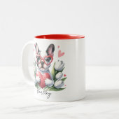 Valentijnsdag Frenchie Dog Custom Naam Tweekleurige Koffiemok (Voorkant links)
