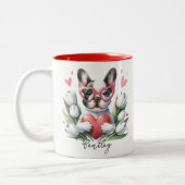 Valentijnsdag Frenchie Dog Custom Naam Tweekleurige Koffiemok (Links)