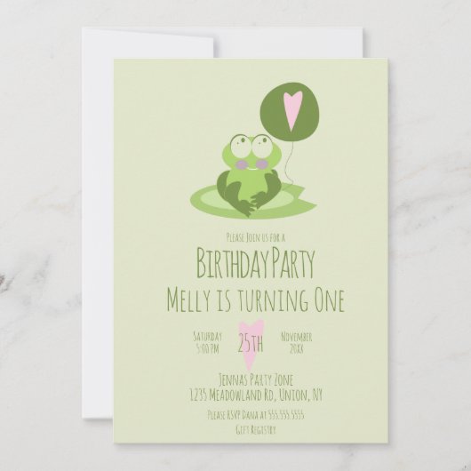 Valentijnsdag Frog Birthday Balloon Green Kaart (Voorkant)