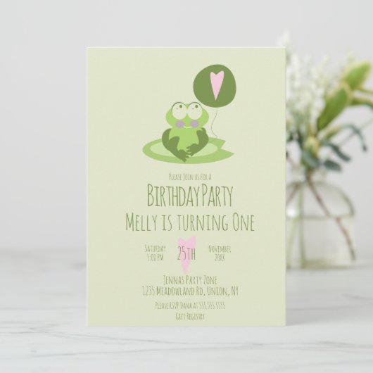 Valentijnsdag Frog Birthday Balloon Green Kaart (Staand voorkant)