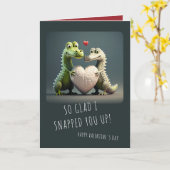 Valentijnsdag Funny Alligator Crocodile Couple Kaart (Gele Bloem)
