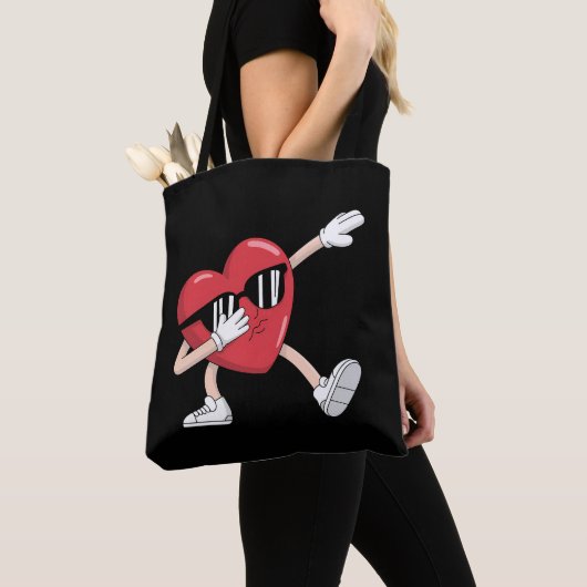 Valentijnsdag Funny Boys Girls Dabbing Heart Tote Bag (Dichtbij)