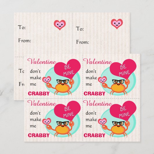 Valentijnsdag Funny Hipster Crab Kaarten (4) Feestdagenkaart (Voorkant / Achterkant)