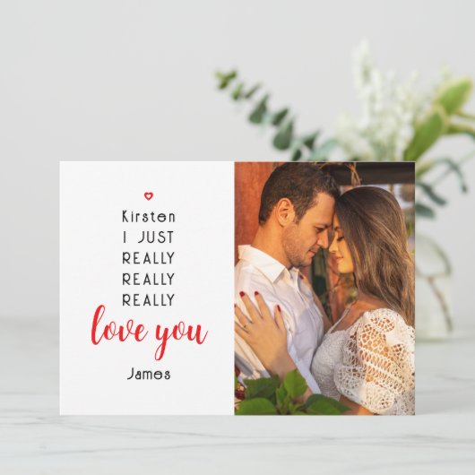 Valentijnsdag Funny Love You Photo Name Feestdagenkaart (Staand voorkant)