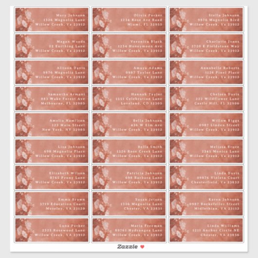 Valentijnsdag Gastadreslabels in Terracotta Sticker (Vel)
