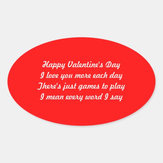 Valentijnsdag gedicht ovale sticker (Voorkant)