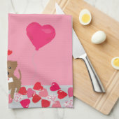 Valentijnsdag geïllustreerde hond met hartballonne theedoek (Quarter Fold)