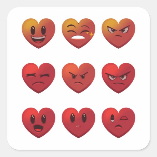 Valentijnsdag Gekke gezichten harten Funny Vierkante Sticker (Voorkant)